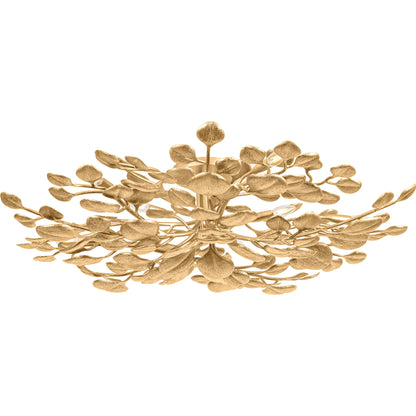 Menorca Semi Flush by Corbett in vintage gold leaf. Made from iron in a modern style.