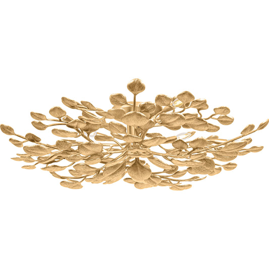 Menorca Semi Flush by Corbett in vintage gold leaf. Made from iron in a unique style.