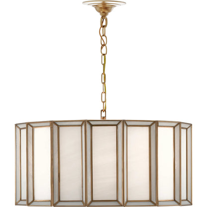Daze Pendant by Currey and Company in antique brass, white. Made from brass, iron, milk glass in a modern style.