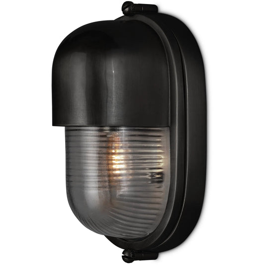 Maritime Outdoor Wall Sconce by Currey and Company. Made from brass, glass in a unique style.