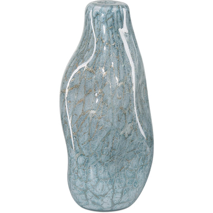 Tyne Vase by Currey and Company in pale blue, gold. Made from glass in a modern style.