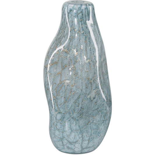 Tyne Vase by Currey and Company in pale blue, gold. Made from glass in a modern style.