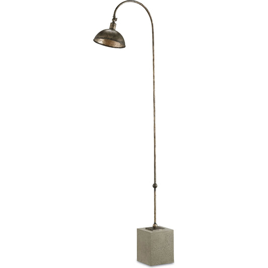 Finstock Floor Lamp by Currey and Company in pyrite bronze, polished. Made from wrought iron, concrete in a modern style.