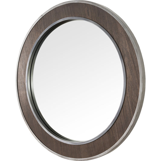 Macie Round Mirror by Varaluz in farmhouse steel. Made from farmhouse steel, reclaimed in a modern style.