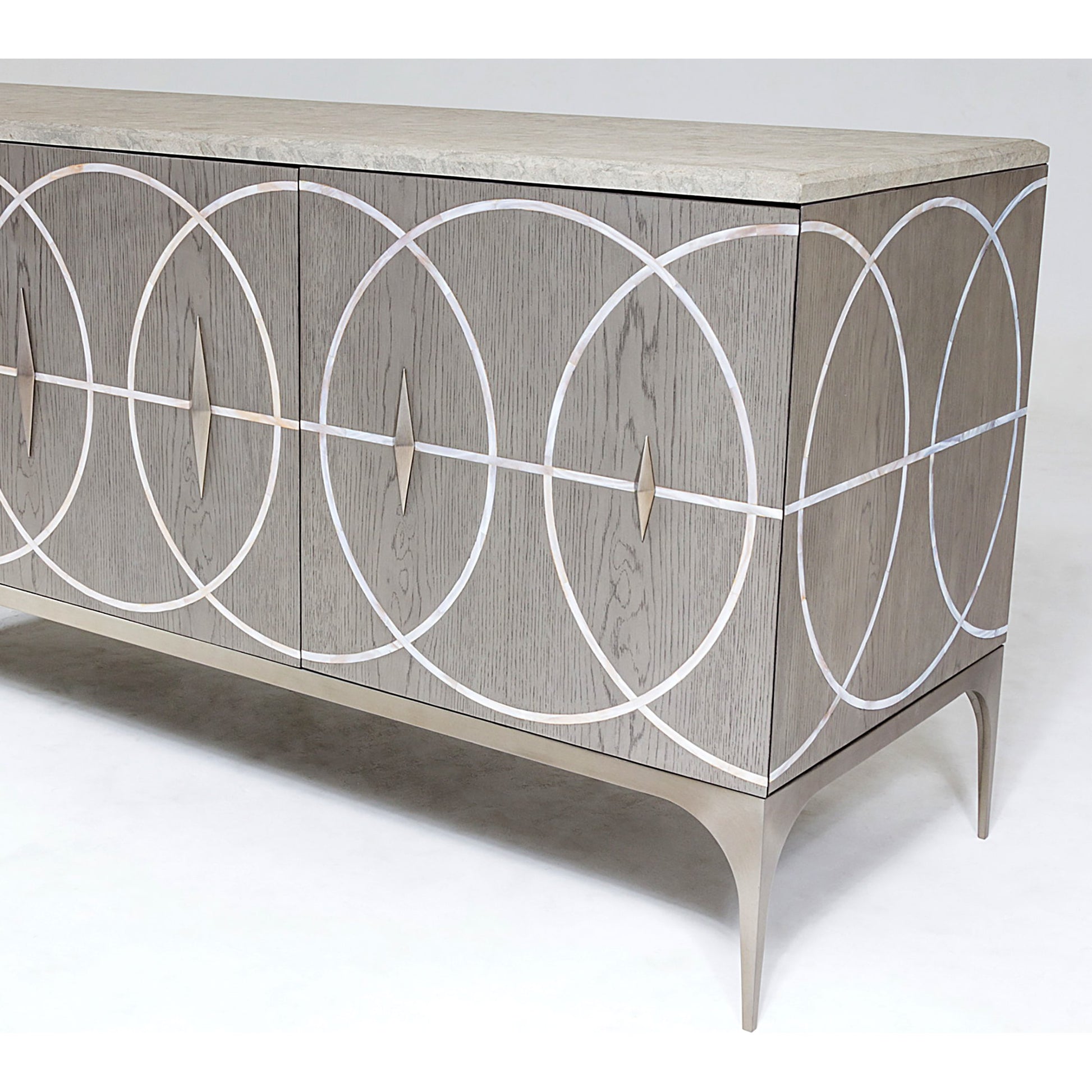 Holborn Collection Cabinet by Global Views in gray, oak. Made from oak, stainless steel, mother of pearl in a transitional style.