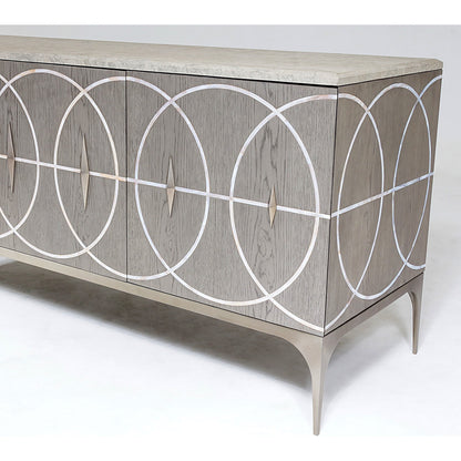 Holborn Collection Cabinet by Global Views in gray, oak. Made from oak, stainless steel, mother of pearl in a transitional style.