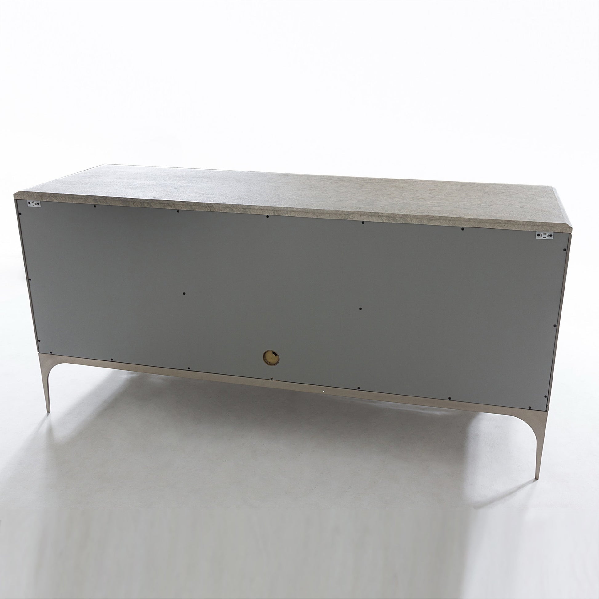 Holborn Collection Cabinet by Global Views in gray, oak. Made from oak, stainless steel, mother of pearl in a transitional style.