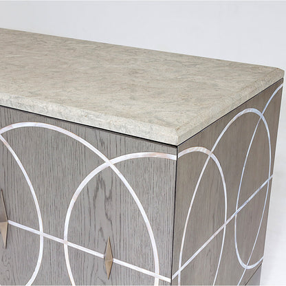 Holborn Collection Cabinet by Global Views in gray, oak. Made from oak, stainless steel, mother of pearl in a transitional style.