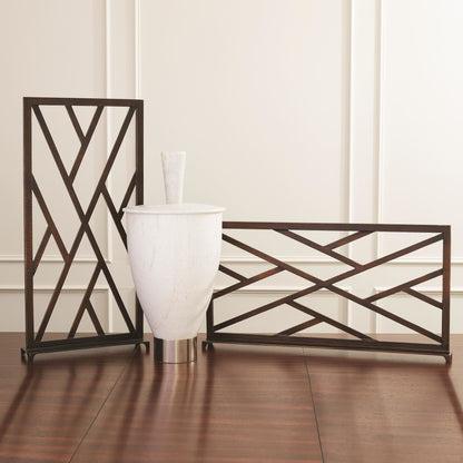 Chinoise Fret Fireplace Screen by Global Views. Made from iron in a transitional style.