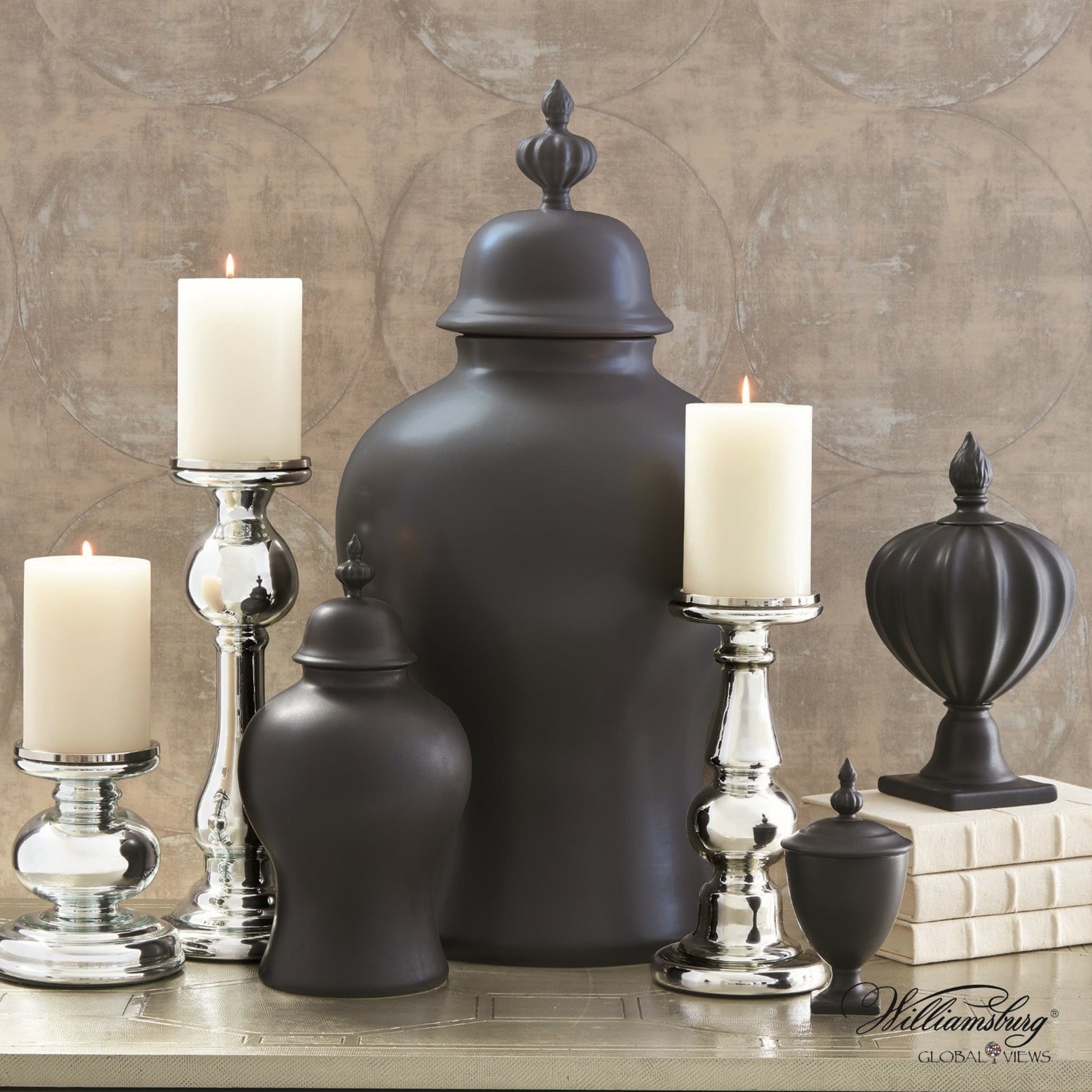 Beaufort Flame Bottle by Global Views in matte black. Made from porcelain in a transitional style.