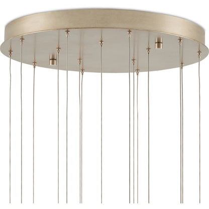 Daze Round 15-LIGHT Multi-Drop Pendant by Currey and Company in antique brass, white, painted silver. Made from frosted glass in a modern style.