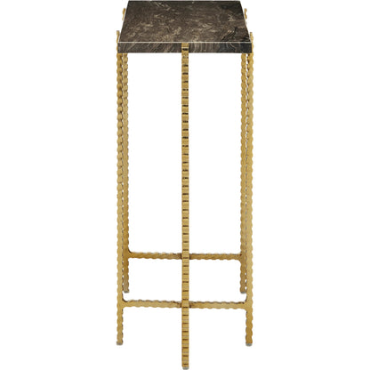 Flying  Side Table by Currey and Company in natural, gold. Made from cappuccino stone, iron in a modern style.