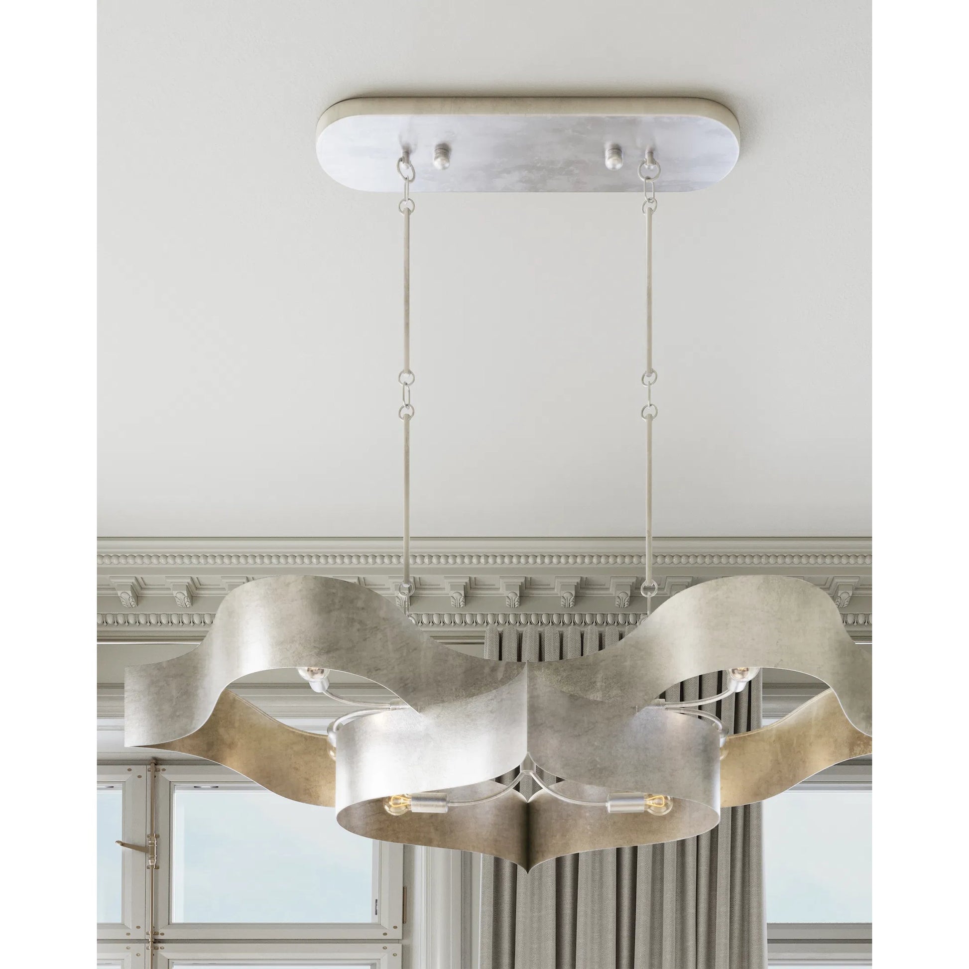 Grand Lotus Oval Chandelier by Currey and Company. Made from wrought iron in a modern style.