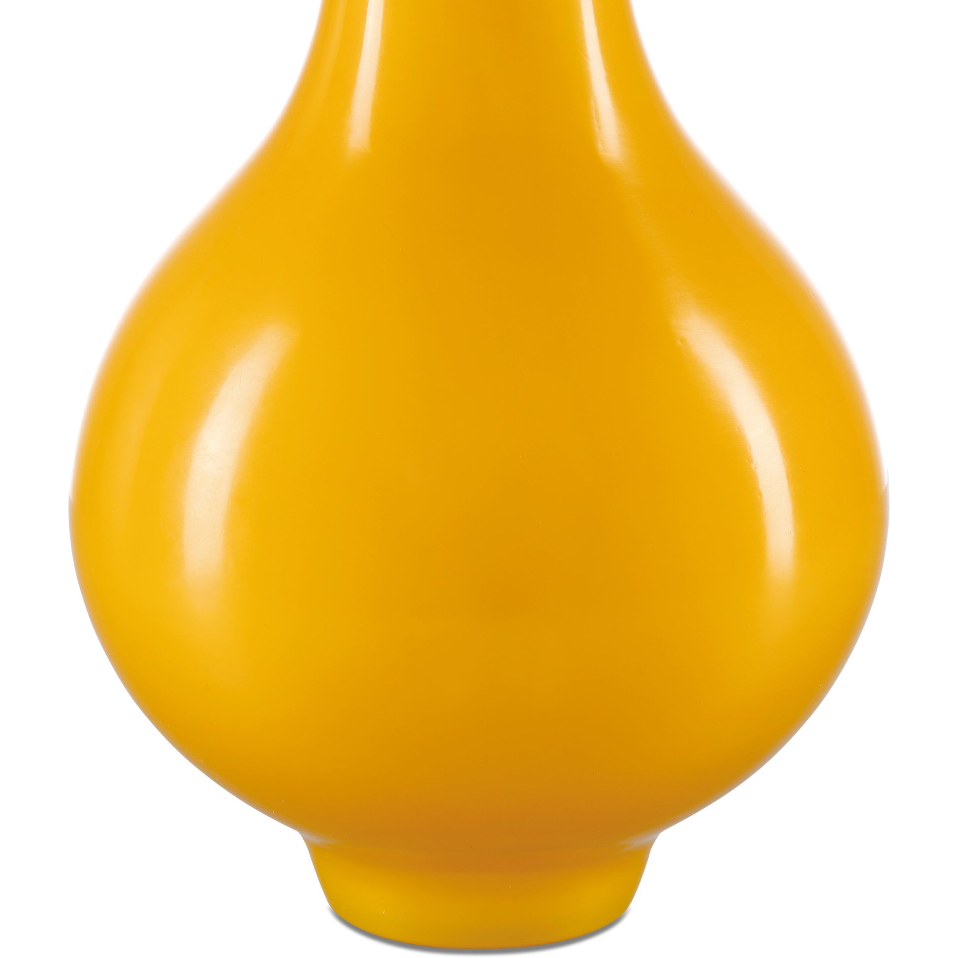 Imperial Yellow Peking Long Neck Vase by Currey and Company in imperial yellow. Made from glass in a modern style.