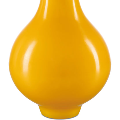 Imperial Yellow Peking Long Neck Vase by Currey and Company in imperial yellow. Made from glass in a modern style.
