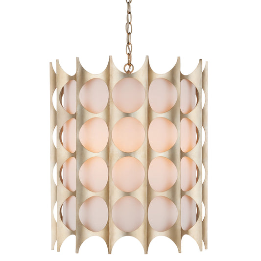 Bardi Pendant by Currey and Company in contemporary silver leaf. Made from wrought iron in a modern style.