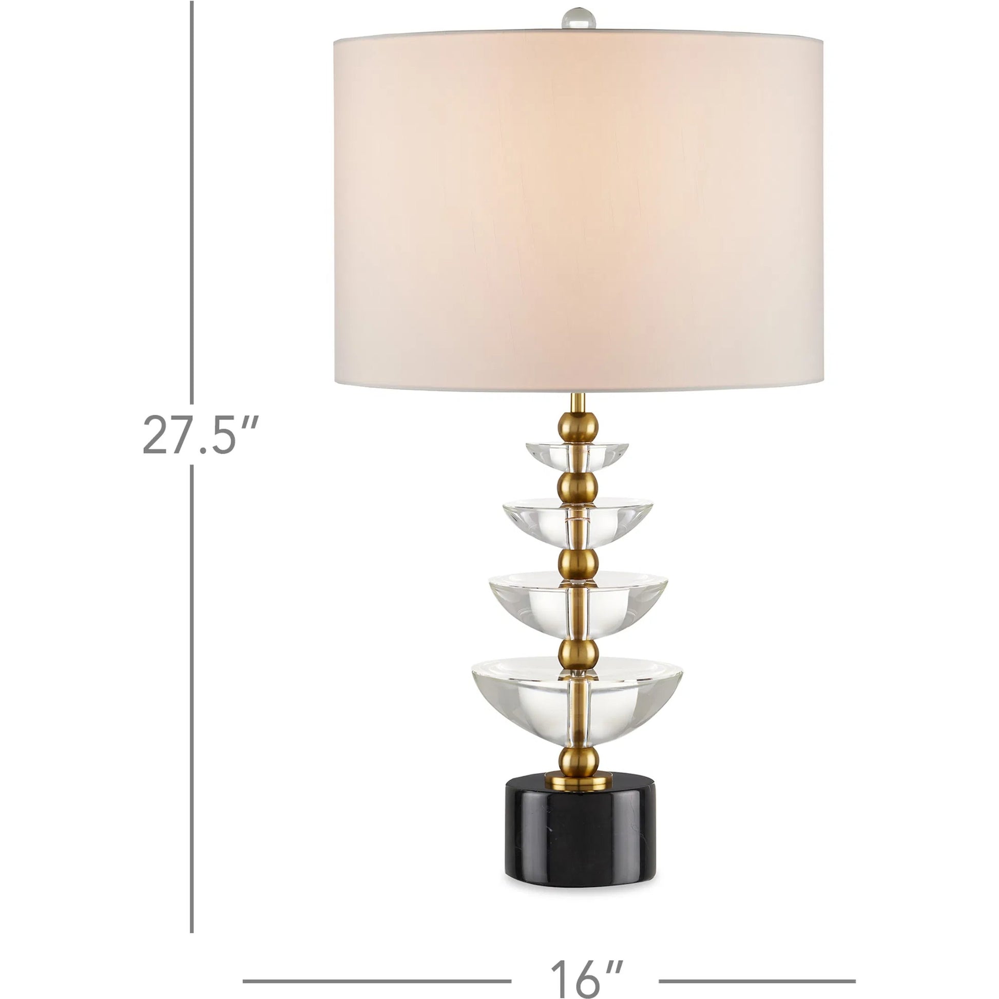 Waterfall Table Lamp by Currey and Company in clear, natural, brass. Made from optic crystal, marble, metal in a modern style.