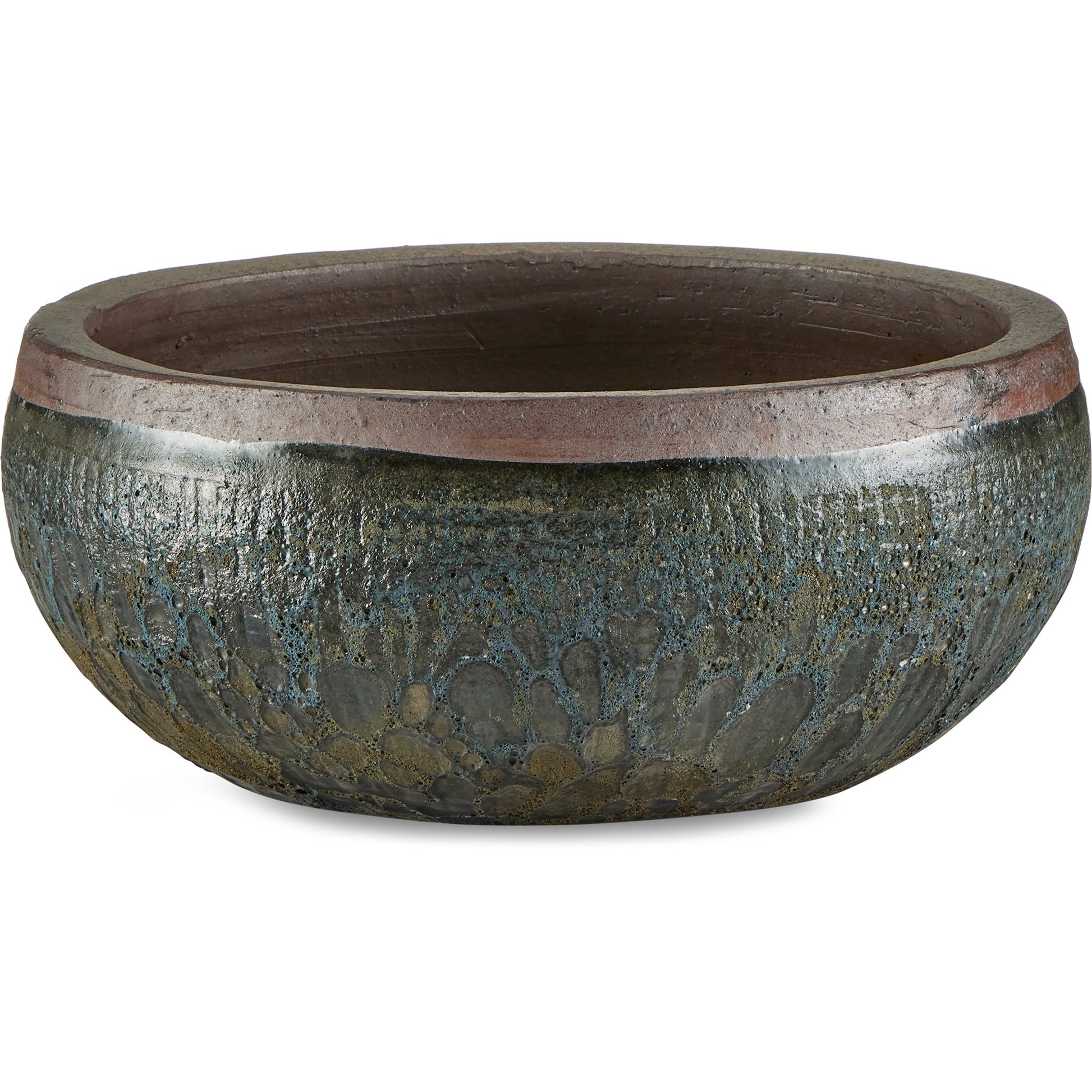 Lyra Planter by Currey and Company in reactive black. Made from ceramic in a modern style.