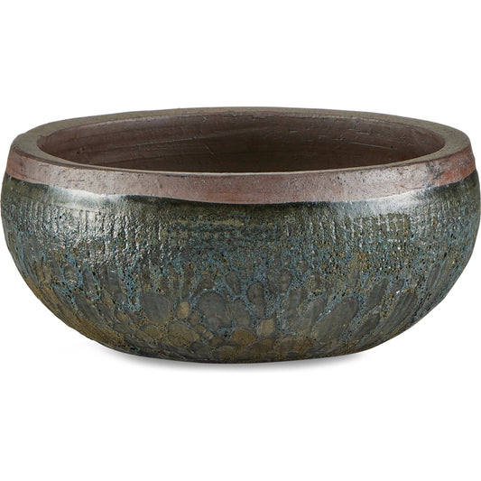 Lyra Planter by Currey and Company in reactive black. Made from ceramic in a modern style.