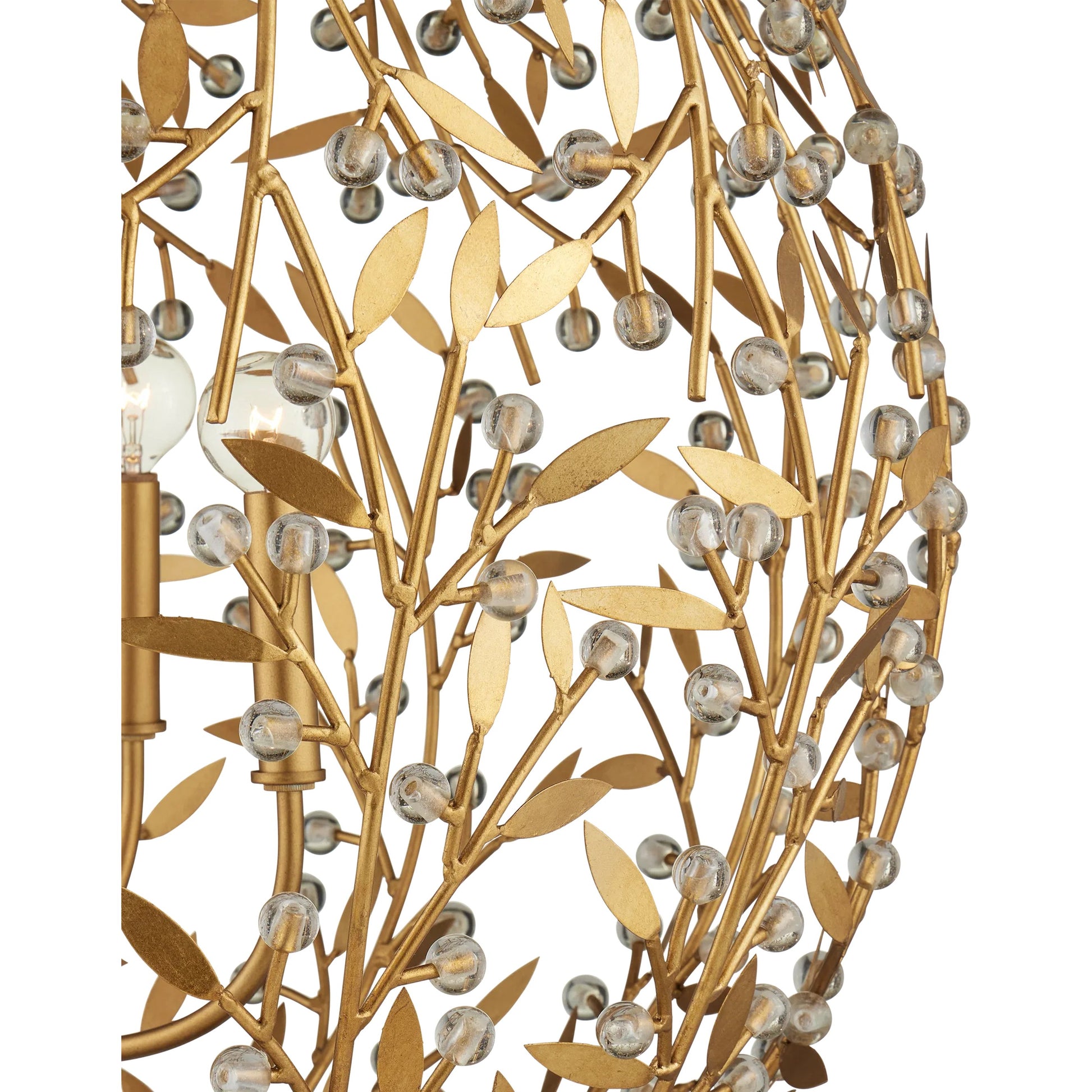 Secret Garden Orb Chandelier by Currey and Company in clear, contemporary gold leaf, contemporary gold. Made from crystal, wrought iron in a modern style.