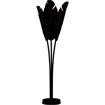 Tropical Floor Lamp by Currey and Company in vintage brass, black. Made from brass, iron, granite in a transitional style.