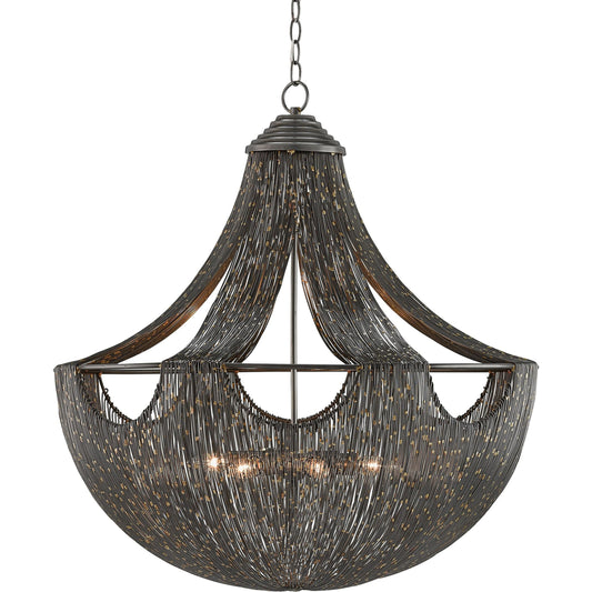 Eduardo Chandelier by Currey and Company in natural iron, brass. Made from iron in a eclectic & global style.
