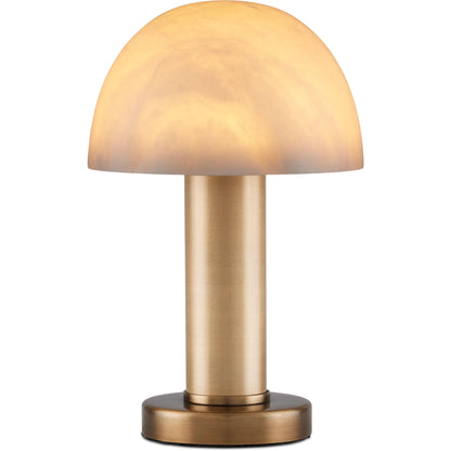 La Gravite Mini Table Lamp by Currey and Company in natural, brass. Made from alabaster, metal in a modern style.