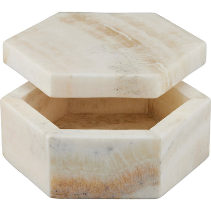 Arco Onyx Hexagon Box by Currey and Company in natural. Made from onyx in a modern style.