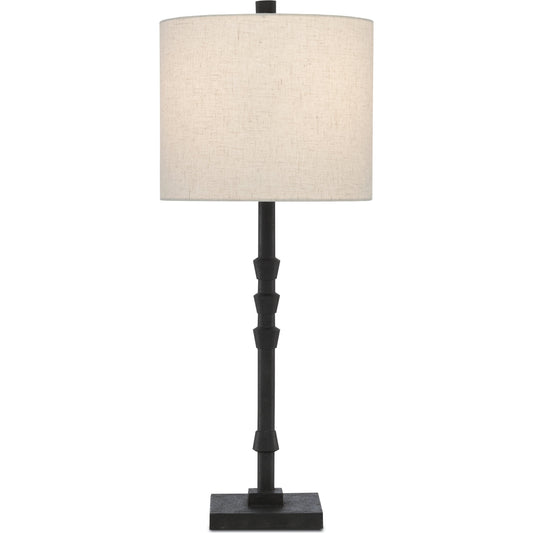 Lohn Table Lamp by Currey and Company in mole black. Made from cast iron in a transitional style.