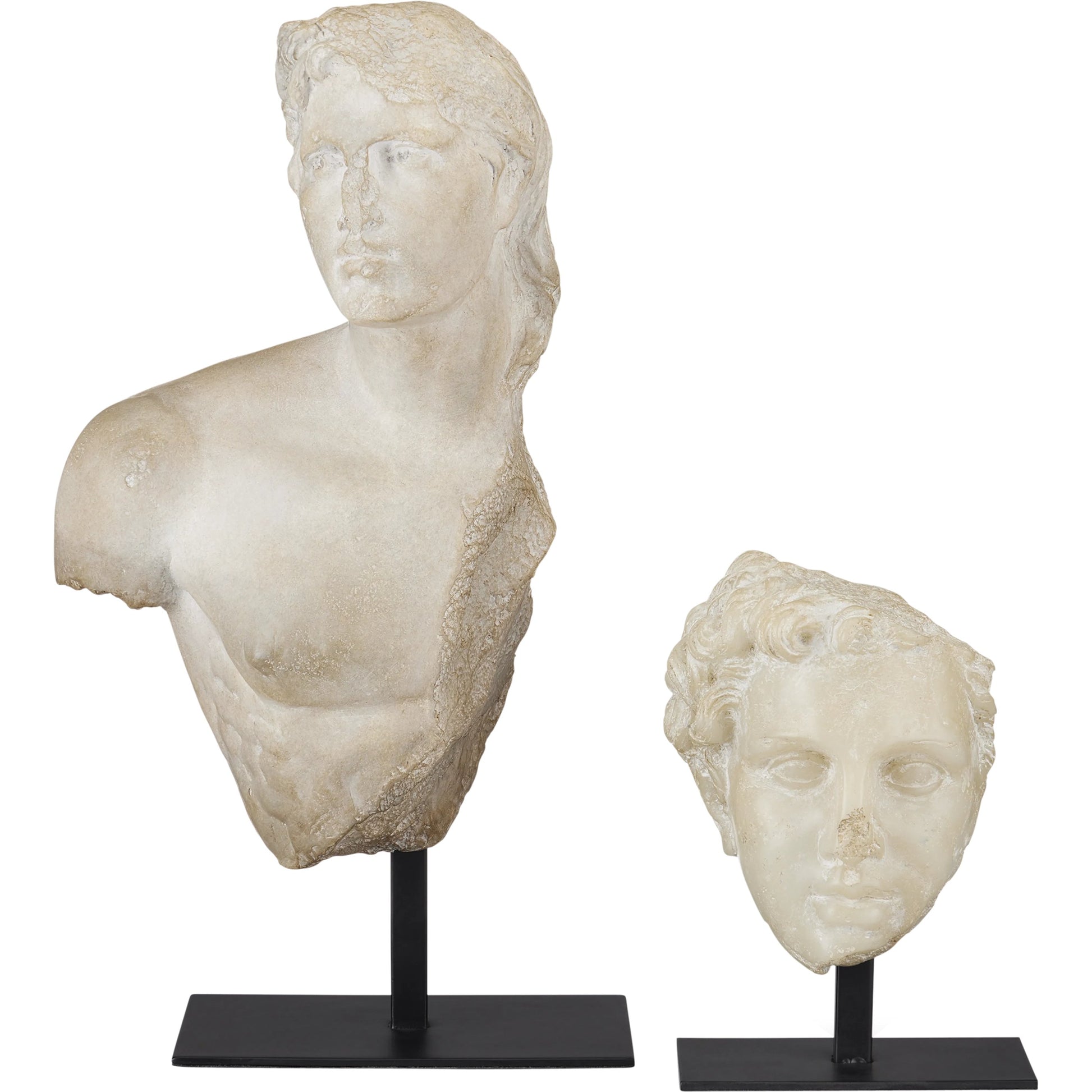 Greek Princess Head Fragment by Currey and Company in aged beige, black. Made from composite, metal in a traditional style.