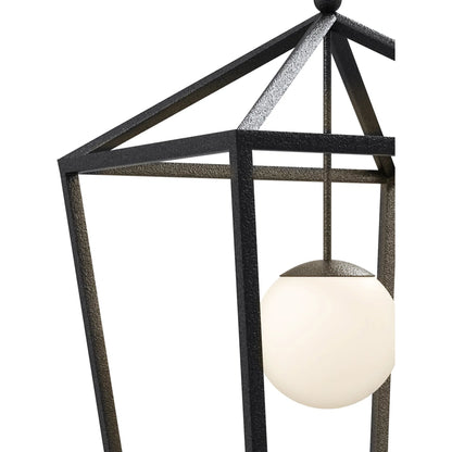 Denison Outdoor Lantern by Currey and Company in black, frosted white. Made from wrought iron, glass in a modern style.
