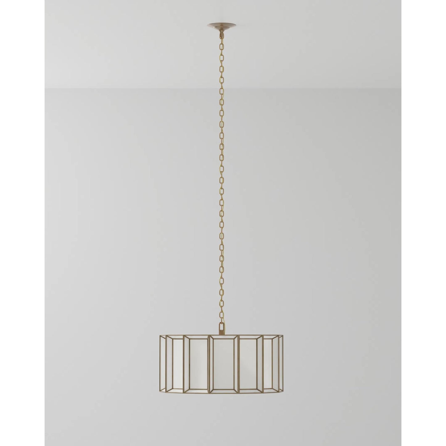 009 SR-890089 | Lifestyle | Daze Pendant by Currey and Company in antique brass, white. Made from brass, iron, milk glass in a modern style.