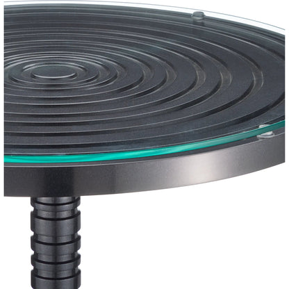 Erno Accent Table by Currey and Company in black nickel, clear. Made from cast aluminum, glass in a modern style.