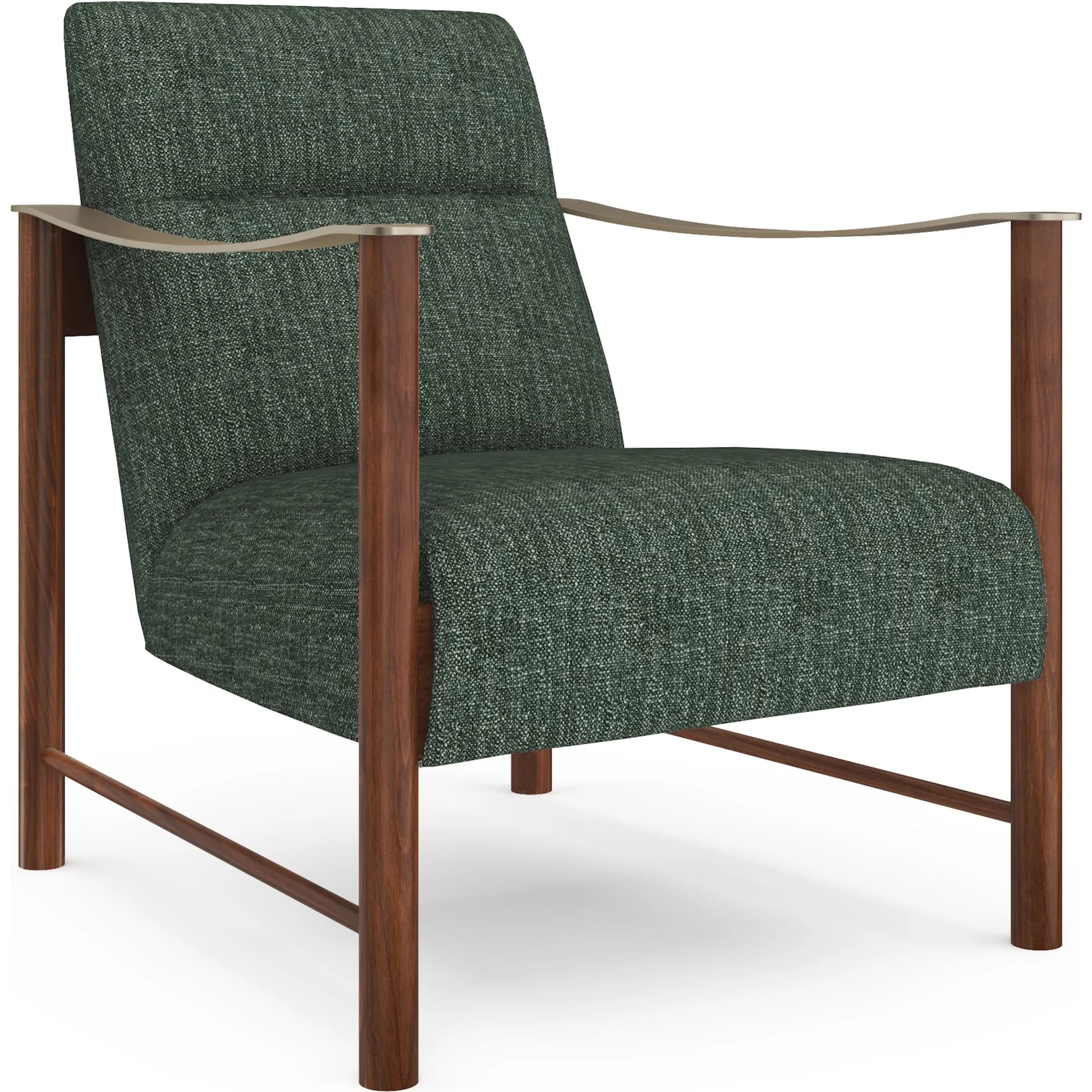 Slant Accent Chair by Caracole in eucalyptus linen and retro walnut, champagne gold. Made from unique in a eclectic & global style.