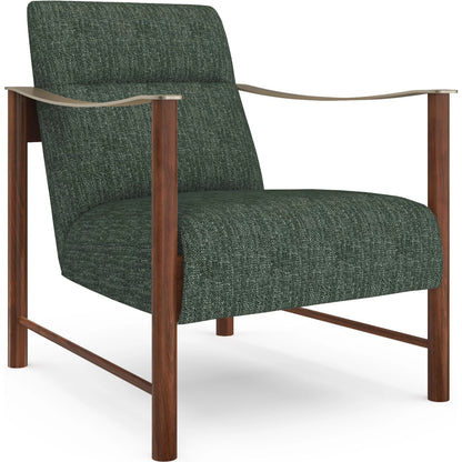 Slant Accent Chair by Caracole in eucalyptus linen and retro walnut, champagne gold. Made from unique in a eclectic & global style.