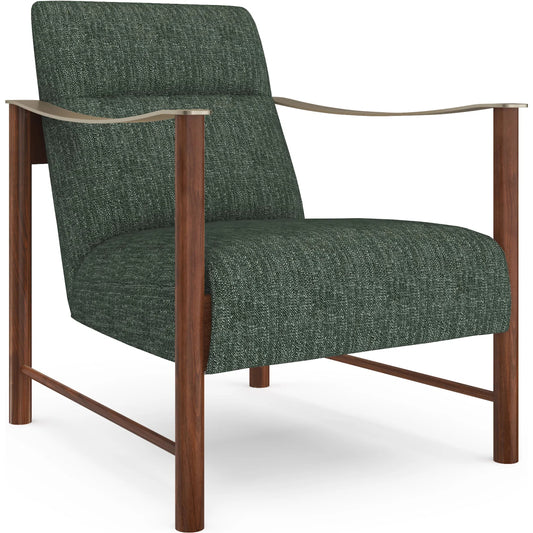 Slant Accent Chair by Caracole in eucalyptus linen and retro walnut, champagne gold. Made from unique in a unique style.