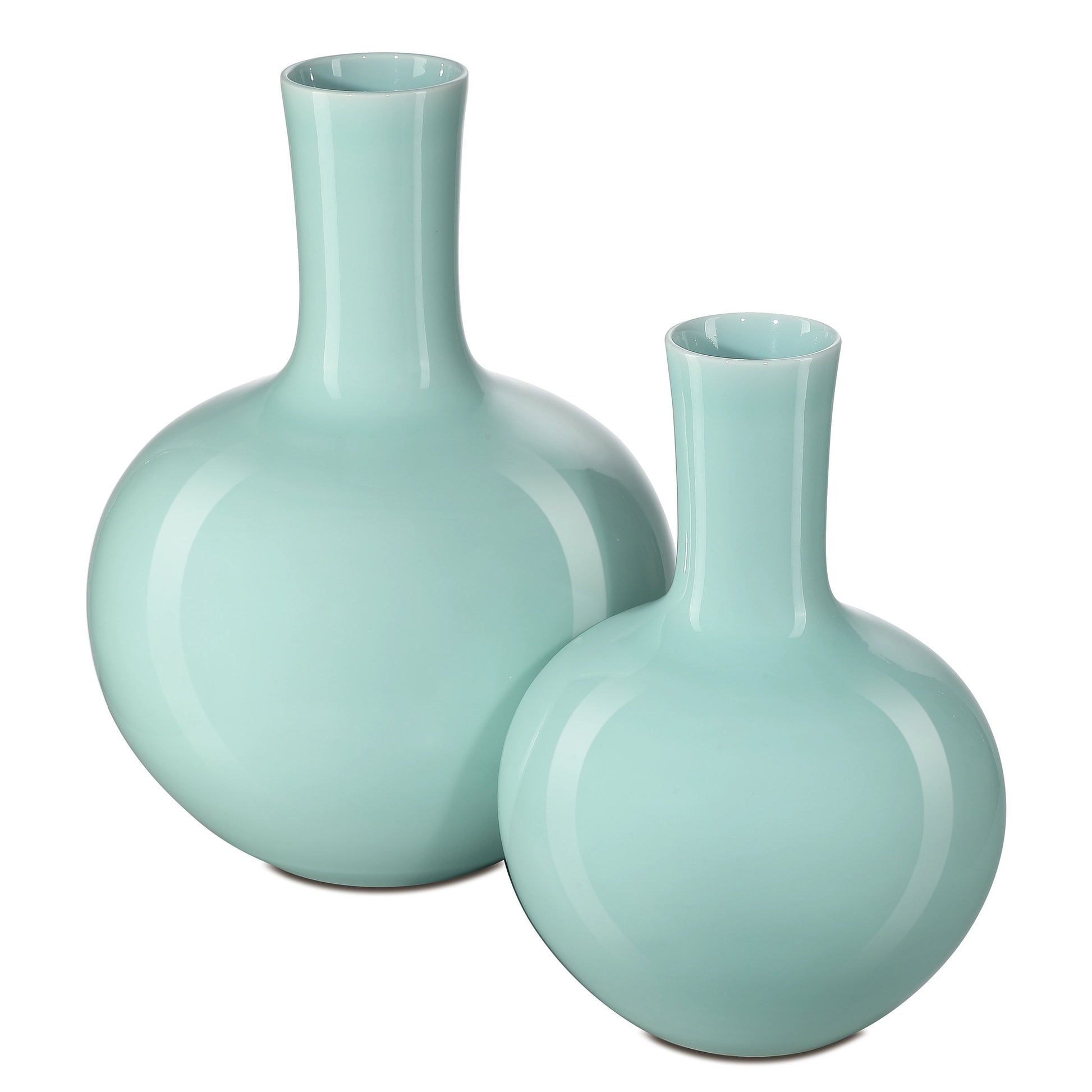 Celadon Green Straight Neck Vase by Currey and Company in celadon green. Made from porcelain in a modern style.