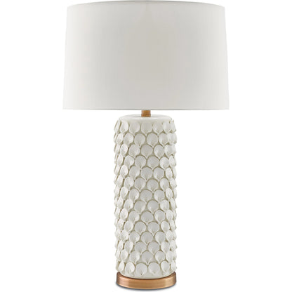 Calla Lily Table Lamp by Currey and Company in cream, antique brass. Made from ceramic, metal in a coastal style.