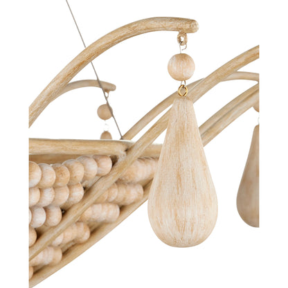 Korg Chandelier by Currey and Company in sandstone. Made from wood beads, wrought iron in a cottage & farmhouse style.