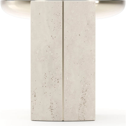 Overlap Round Side Table by Caracole in whisper of gold. Made from stone in a modern style.