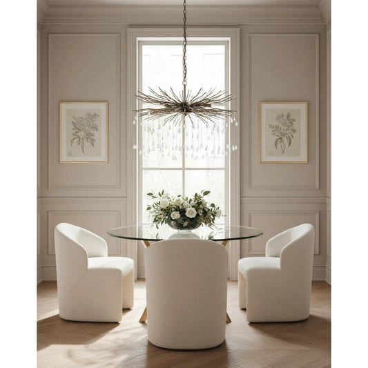 Fen Chandelier by Currey and Company in cupertino. Made from wrought iron, crystal in a eclectic & global style.