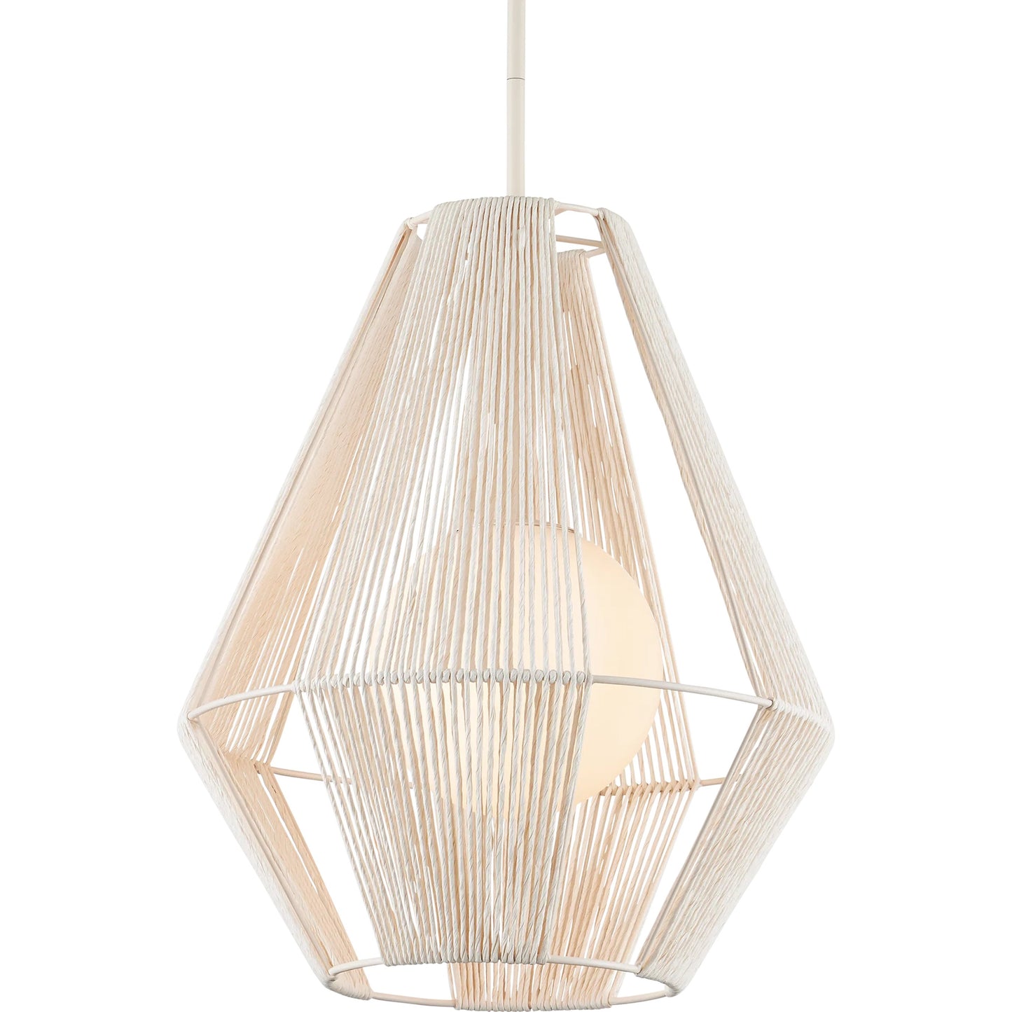 001 SI-2387034 | Primary Silo | Fraxel Pendant by Currey and Company in white, frosted white, vanilla. Made from kraft paper twine, glass, wrought iron in a unique style.