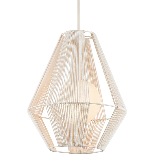 001 SI-2387034 | Primary Silo | Fraxel Pendant by Currey and Company in white, frosted white, vanilla. Made from kraft paper twine, glass, wrought iron in a unique style.