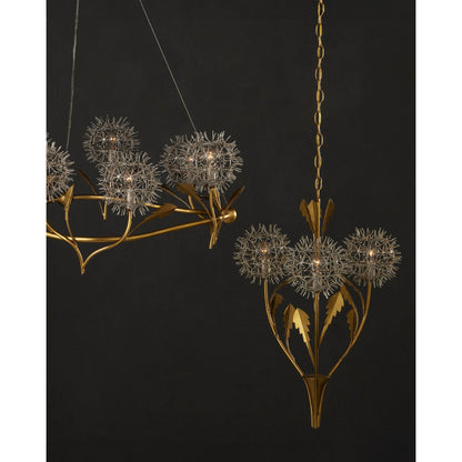 Dandelion Pendant by Currey and Company in contemporary silver leaf, contemporary gold leaf. Made from wrought iron in a modern style.