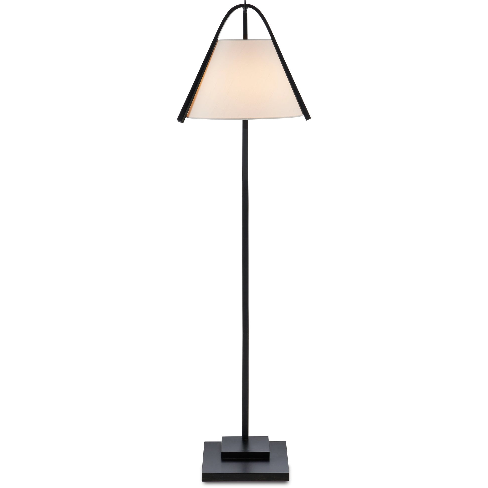 Frey Floor Lamp by Currey and Company in satin black, brushed brown. Made from metal in a modern style.