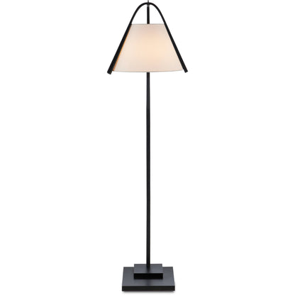 Frey Floor Lamp by Currey and Company in satin black, brushed brown. Made from metal in a modern style.