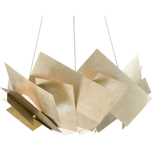 Artiste Chandelier by Currey and Company in silver leaf. Made from wrought iron, opaque acrylic in a modern style.