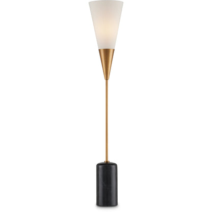 Martini Torchiere Table Lamp by Currey and Company in brushed brass, black. Made from metal, marble in a modern style.