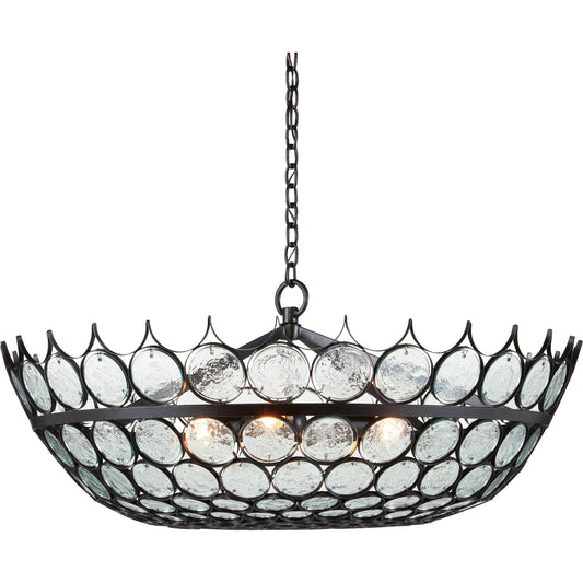 Augustus Chandelier by Currey and Company. Made from wrought iron, recycled glass in a transitional style.