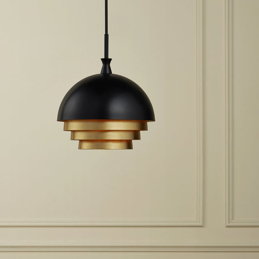 Salviati Pendant by Currey and Company in black, gold leaf. Made from metal in a modern style.